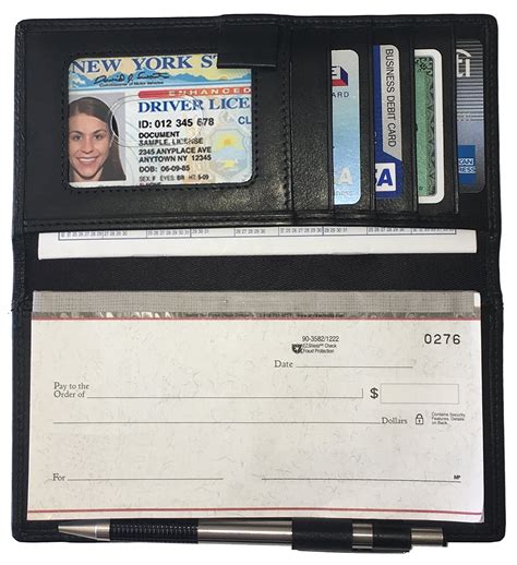 Personalized Black RFID Leather Checkbook Cover With Credit 